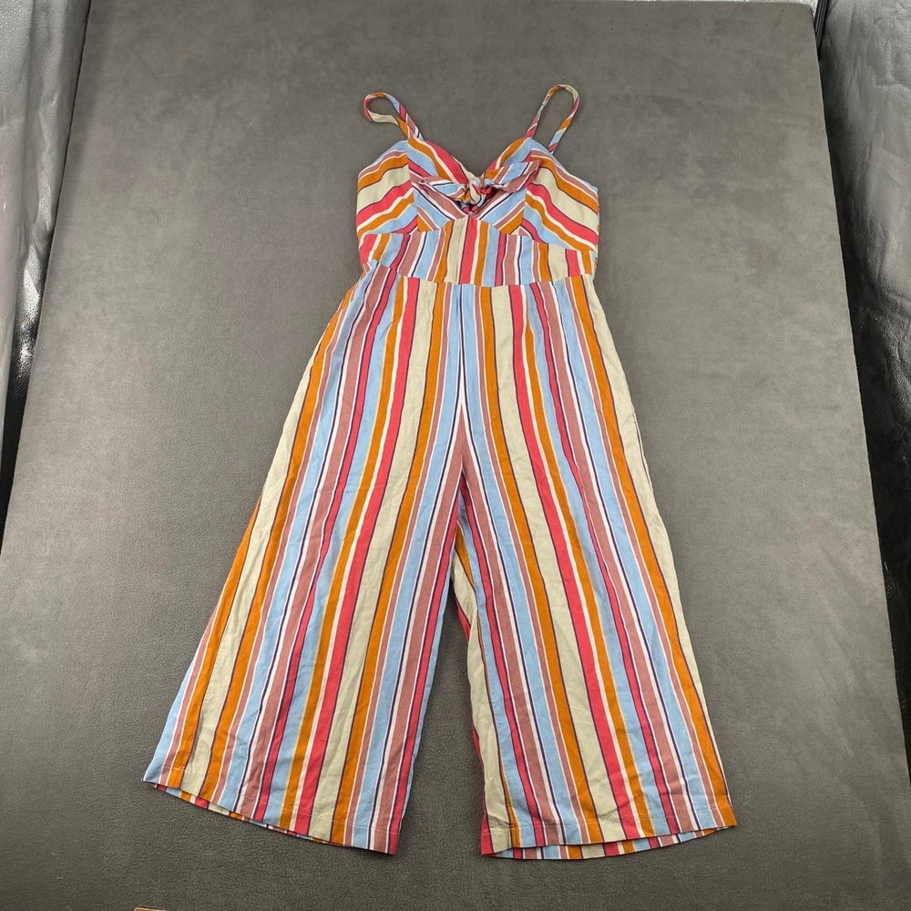 Sweet Rain Striped Wide Leg Jumpsuit Multi Color Tie Front Sleeveless Large